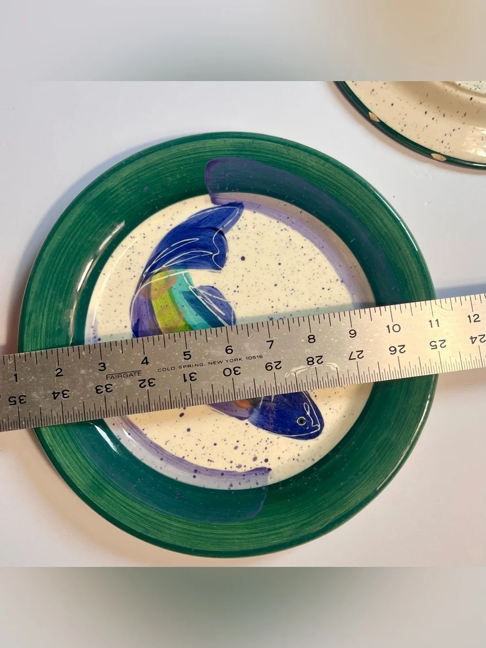 (2) Dinner Plates Backsplash Pottery Julie Ueland White Salmon, WA 1999 Fish